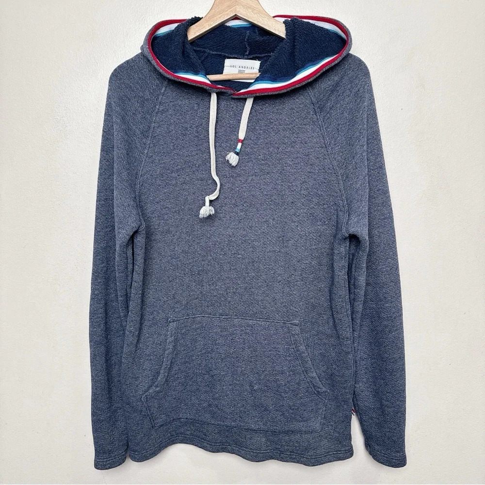 Sol Angles Mens Small Stripes Heathered Blue Hoodie